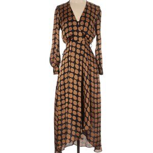 MNG Midi brown and black polka dot dress